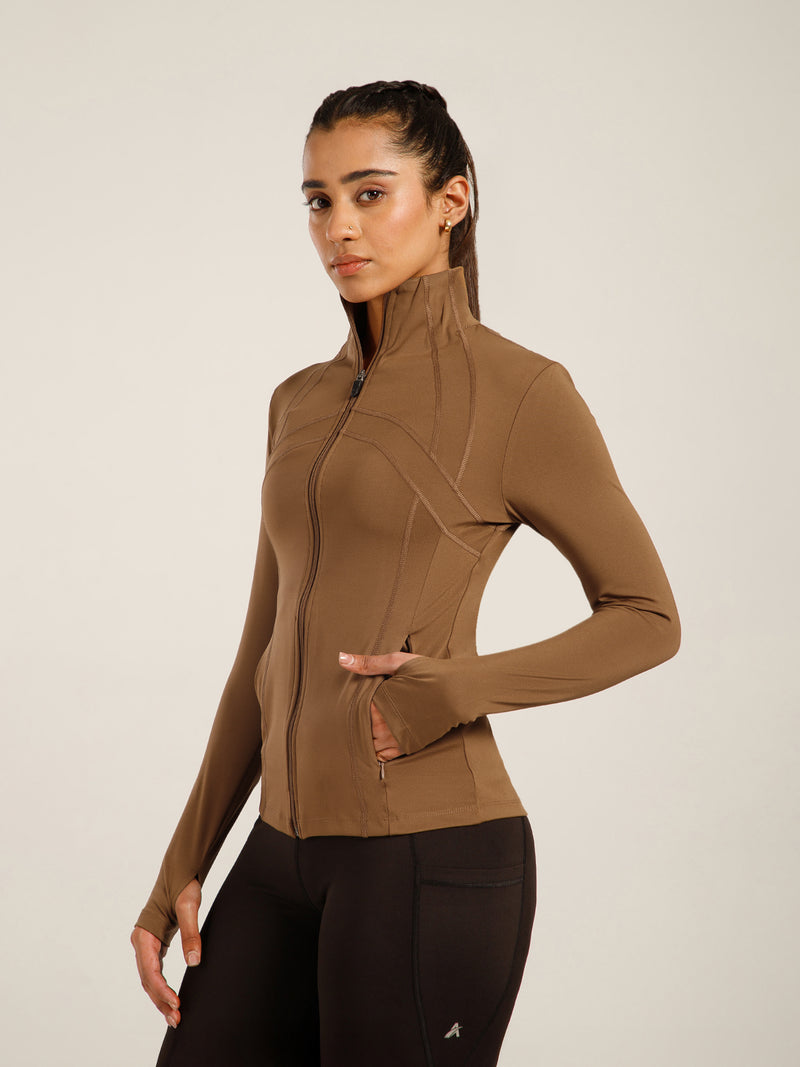Defined Seam Zip Jacket Tan
