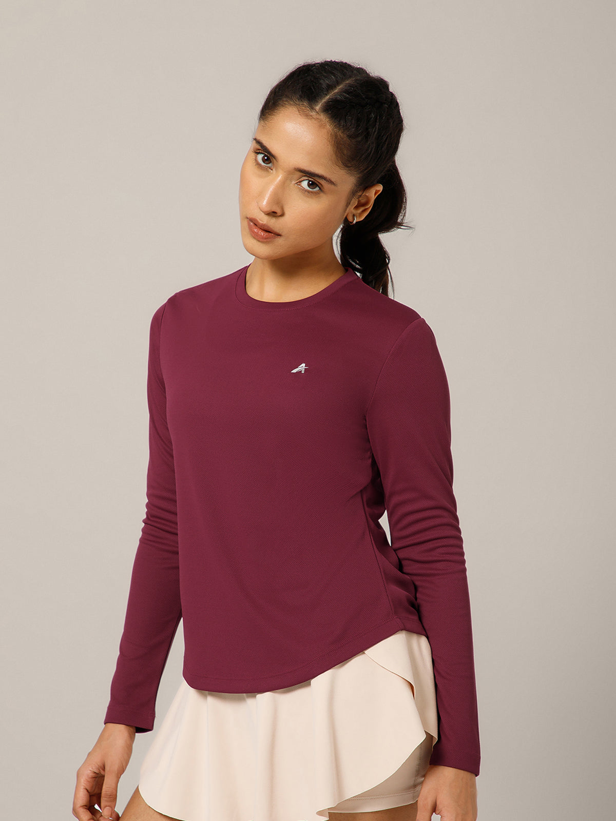 Back Pleat Long Sleeve T-shirt Maroon