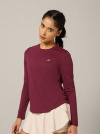 Back Pleat Long Sleeve T-shirt Maroon