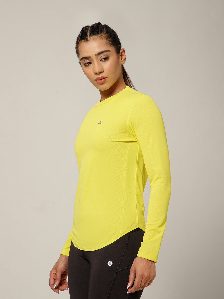 Curved Hem Full Sleeve T-Shirt Lemon