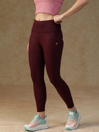 Ribbed High Waist Leggings Maroon