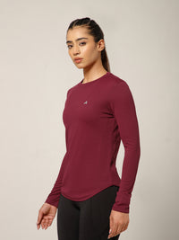 Curved Hem Full Sleeve T-Shirt Maroon
