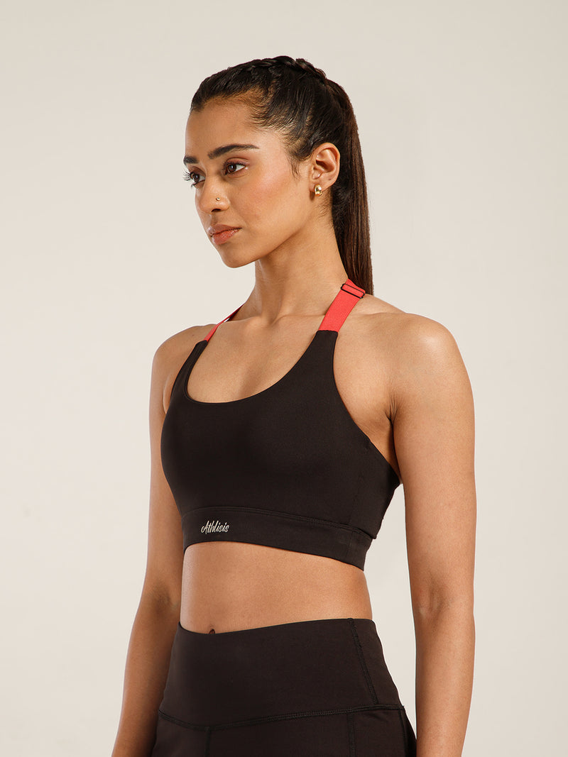 Y Adjustable Sports Bra Black & Pink