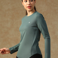 Curved Hem Full Sleeve T-Shirt Grey