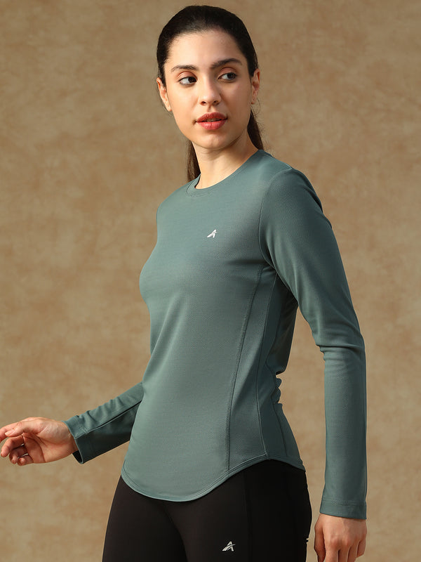 Curved Hem Full Sleeve T-Shirt Grey