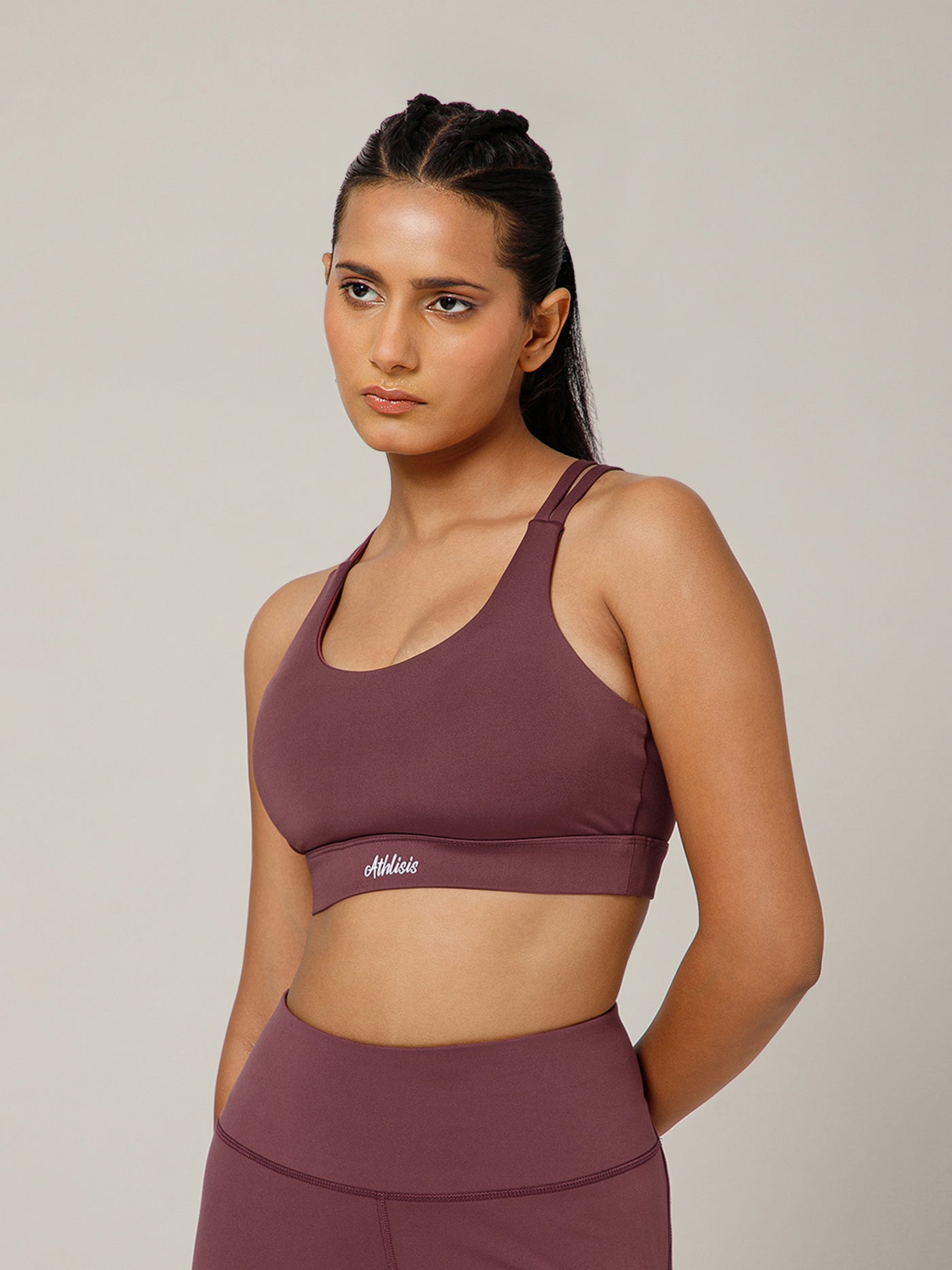 Geometric Strap Sports Bra Maroon