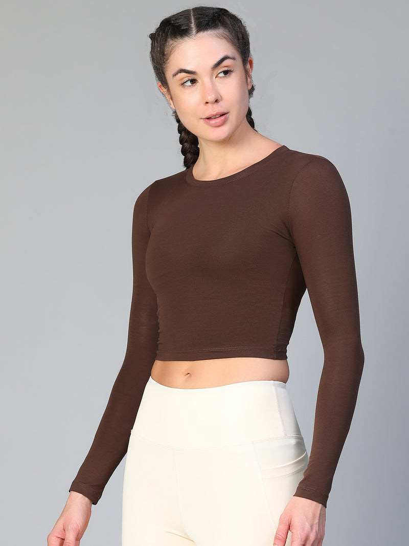 Essential Full Sleeve Crop top Brown