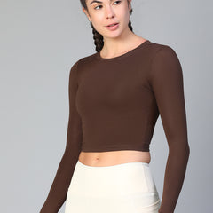 Essential Full Sleeve Crop top Brown