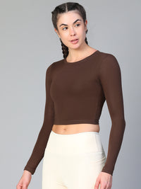 Essential Full Sleeve Crop top Brown