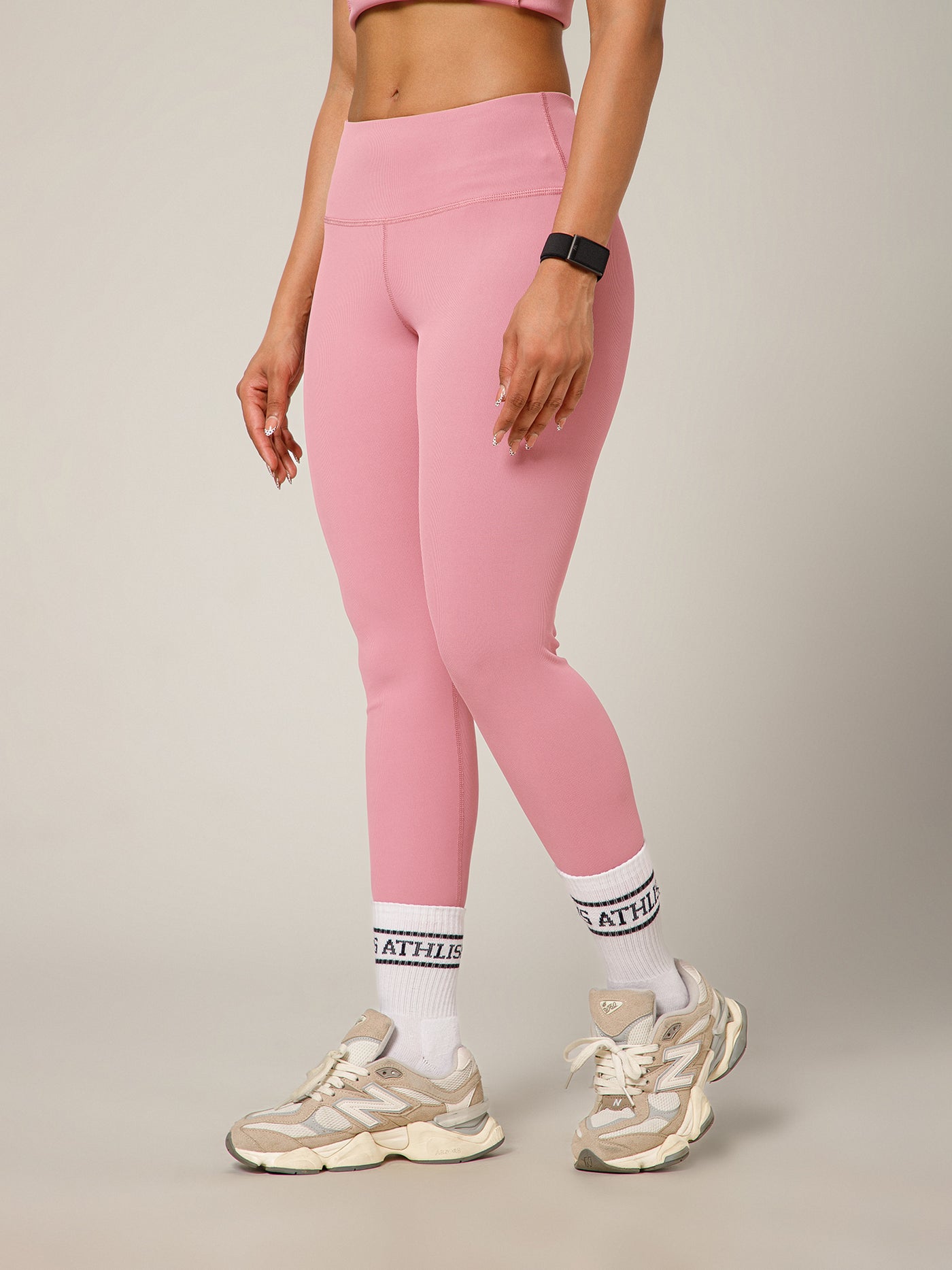 Ribbed High Waist Leggings Pink