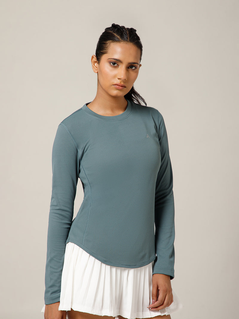 Curved Hem Full Sleeve T-Shirt Grey (Copy)