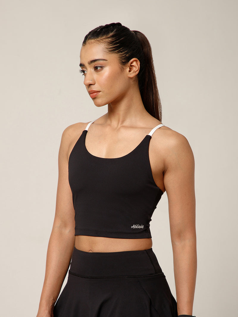 Cross Back Built In Bra Top Black