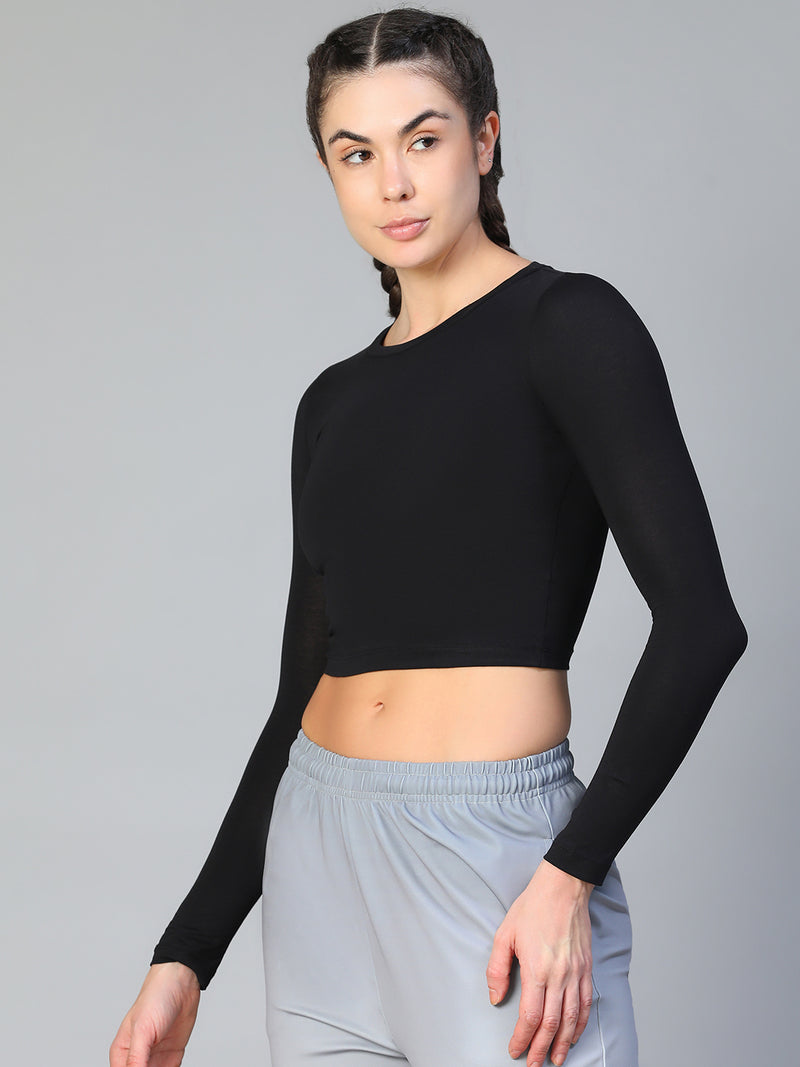 Essential Full Sleeve Crop top Black