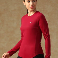 Curved Hem Full Sleeve T-Shirt Maroon