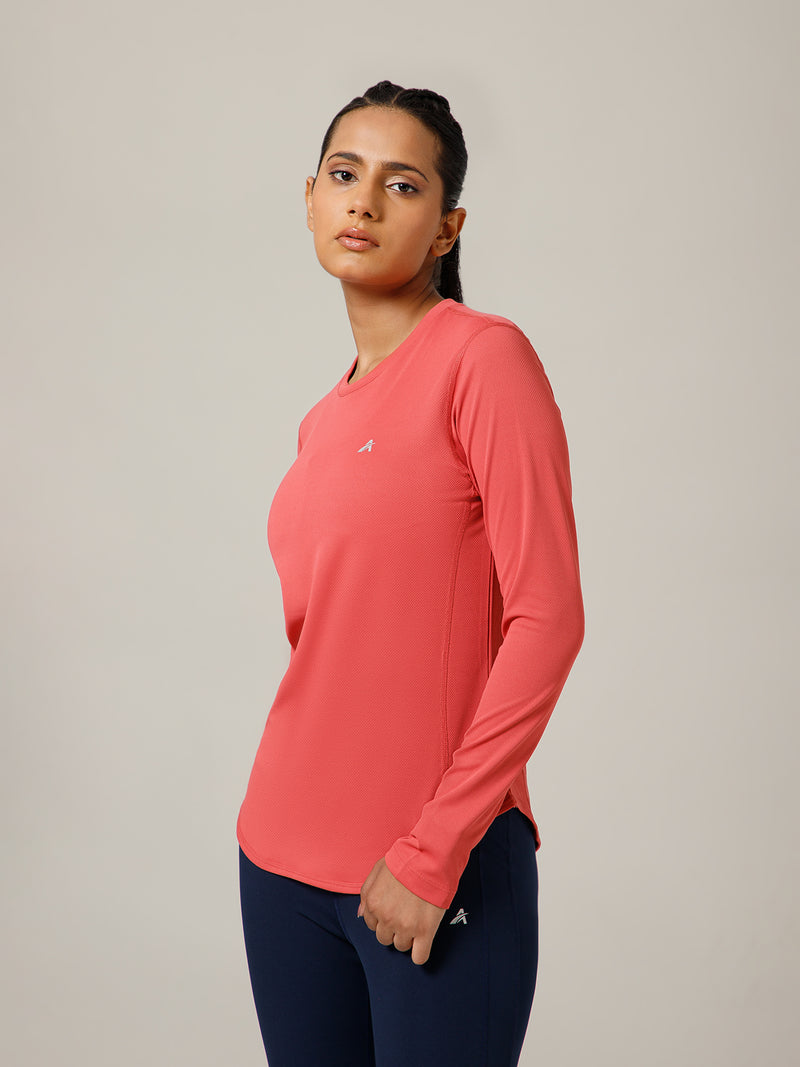 Curved Hem Full Sleeve T-Shirt Pink