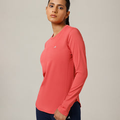 Curved Hem Full Sleeve T-Shirt Pink