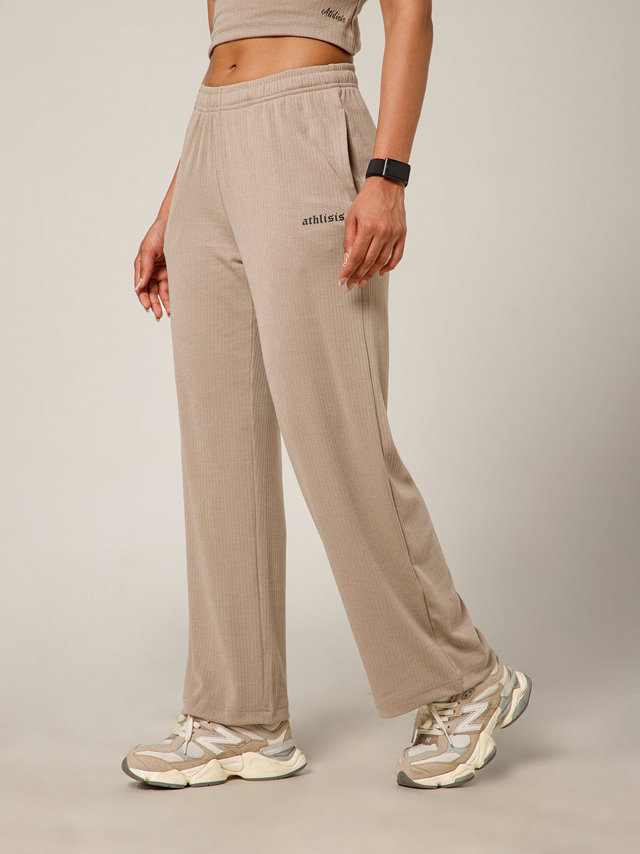 Ribbed Baggy Pants Beige