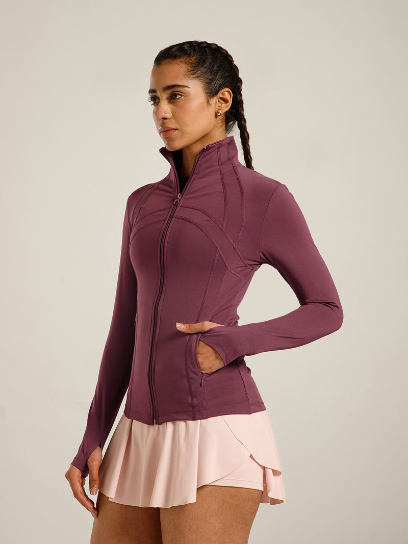Defined Seam Zip Jacket Maroon