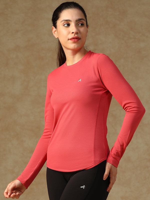 Curved Hem Full Sleeve T-Shirt Pink