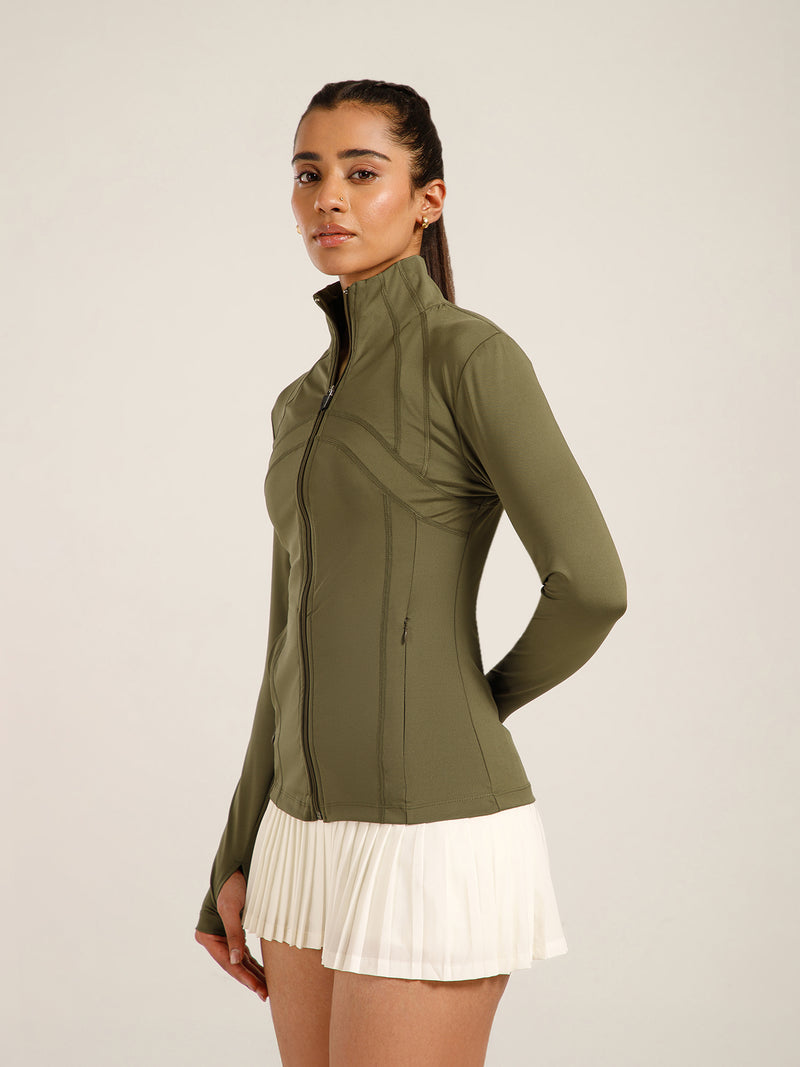 Defined Seam Zip Jacket Olive