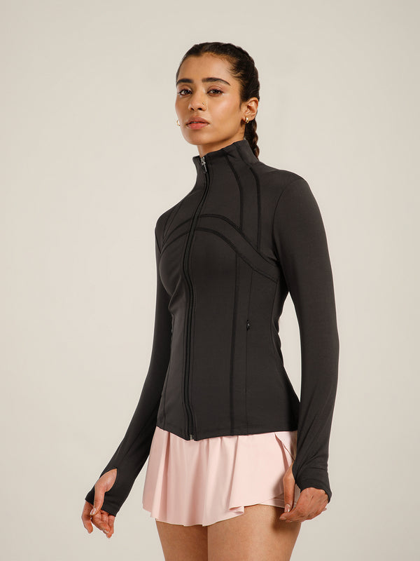Defined Seam Zip Jacket Black