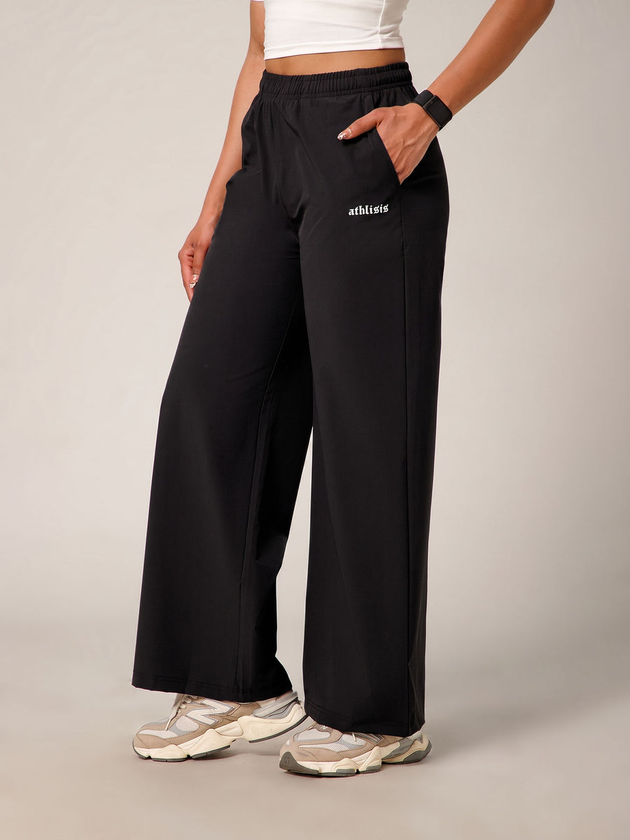 Elastic Waist Crinkle Baggy Pants Black
