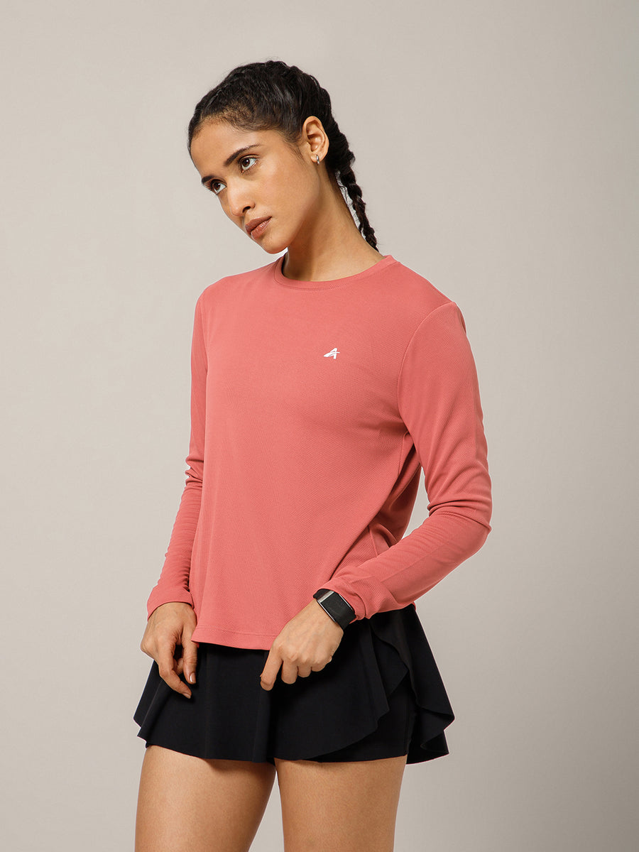 Back Pleat Long Sleeve T-shirt Coral