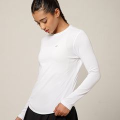Curved Hem Full Sleeve T-Shirt White