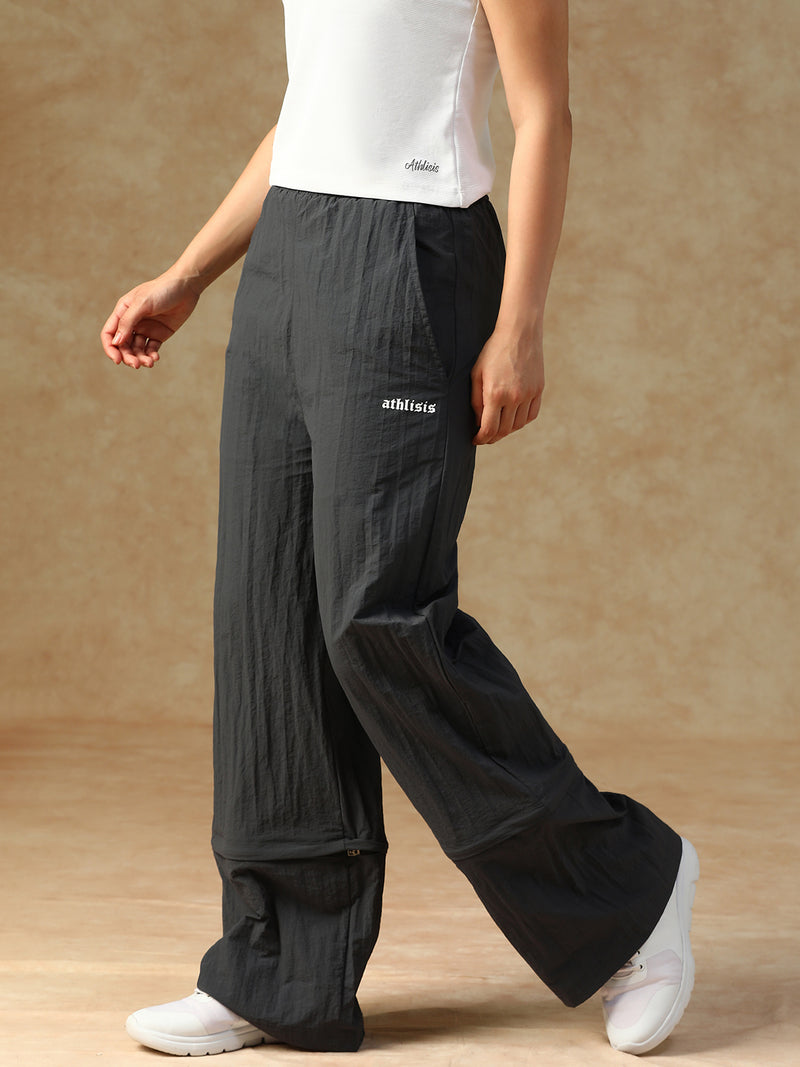 Elastic Waist Crinkle Baggy Pants Grey