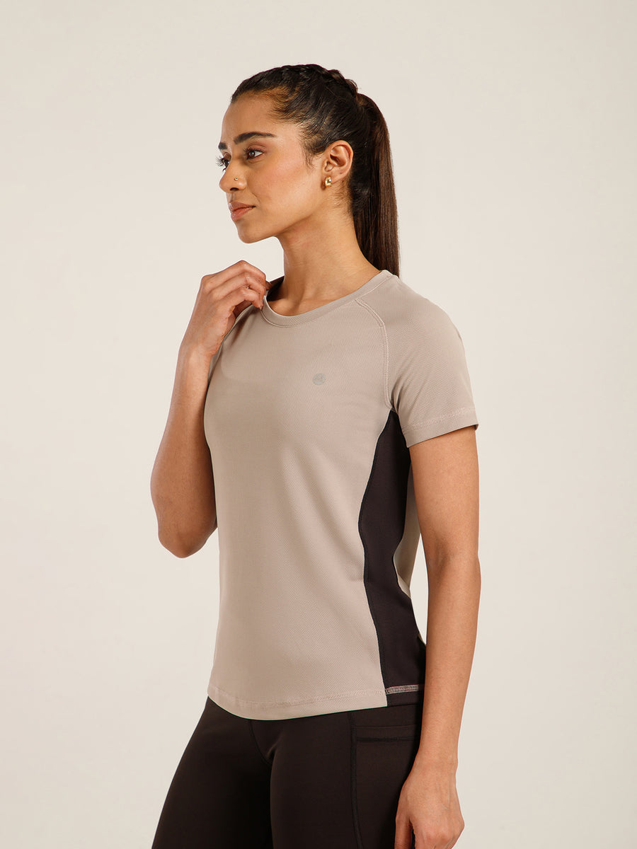 Contrast Side Panel T-Shirt Beige