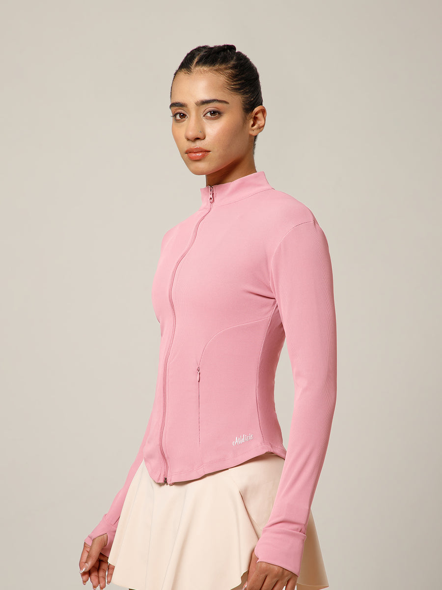 Ribbed Zip up Jacket Pink