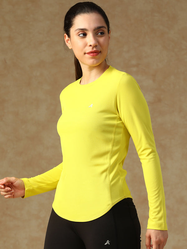 Curved Hem Full Sleeve T-Shirt Yellow