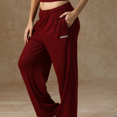 Ribbed Baggy Pants Beige Maroon