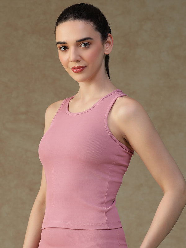Built In Bra Racer Back Top Pink