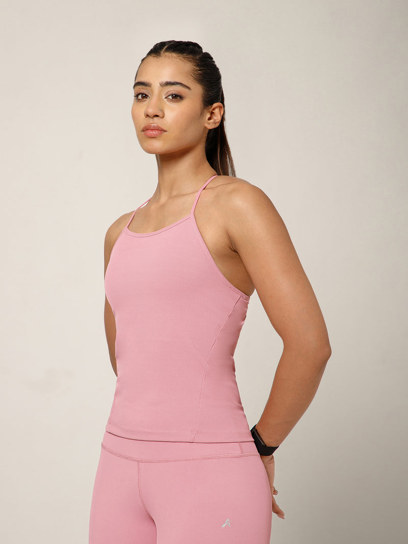 Built In Bra String Back Top Pink