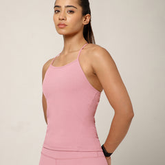 Built In Bra String Back Top Pink