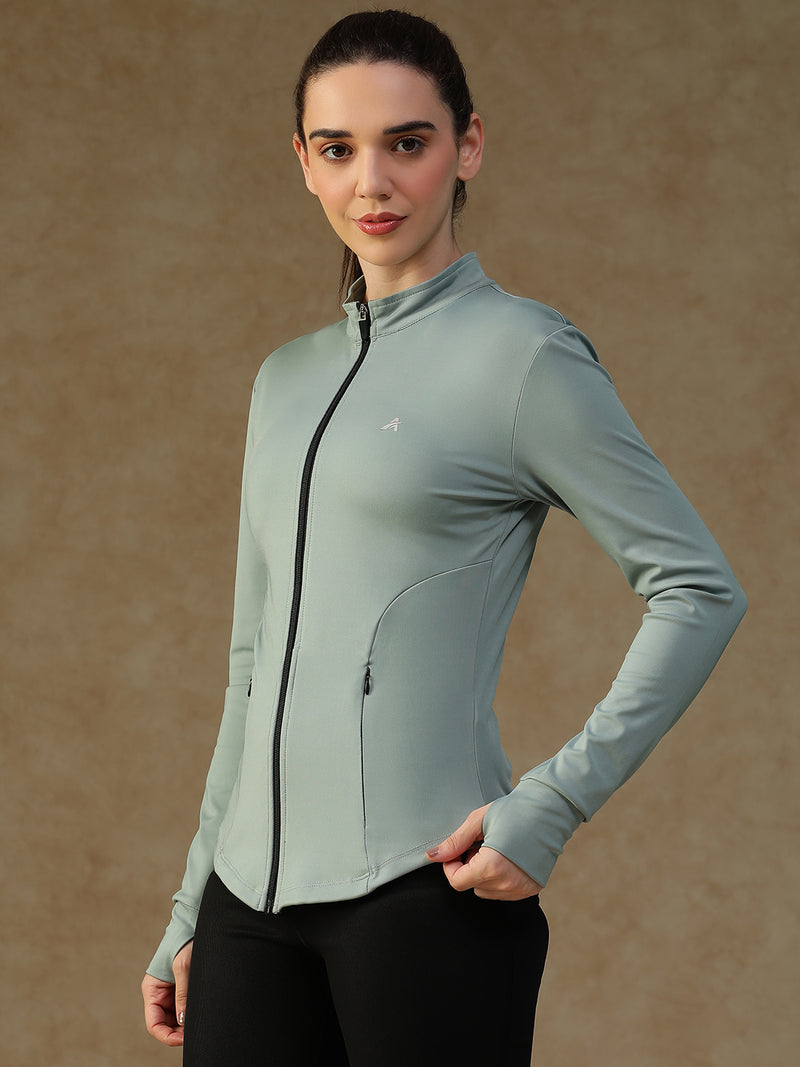 Ribbed Zip up Jacket Green