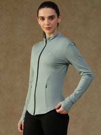 Ribbed Zip up Jacket Green