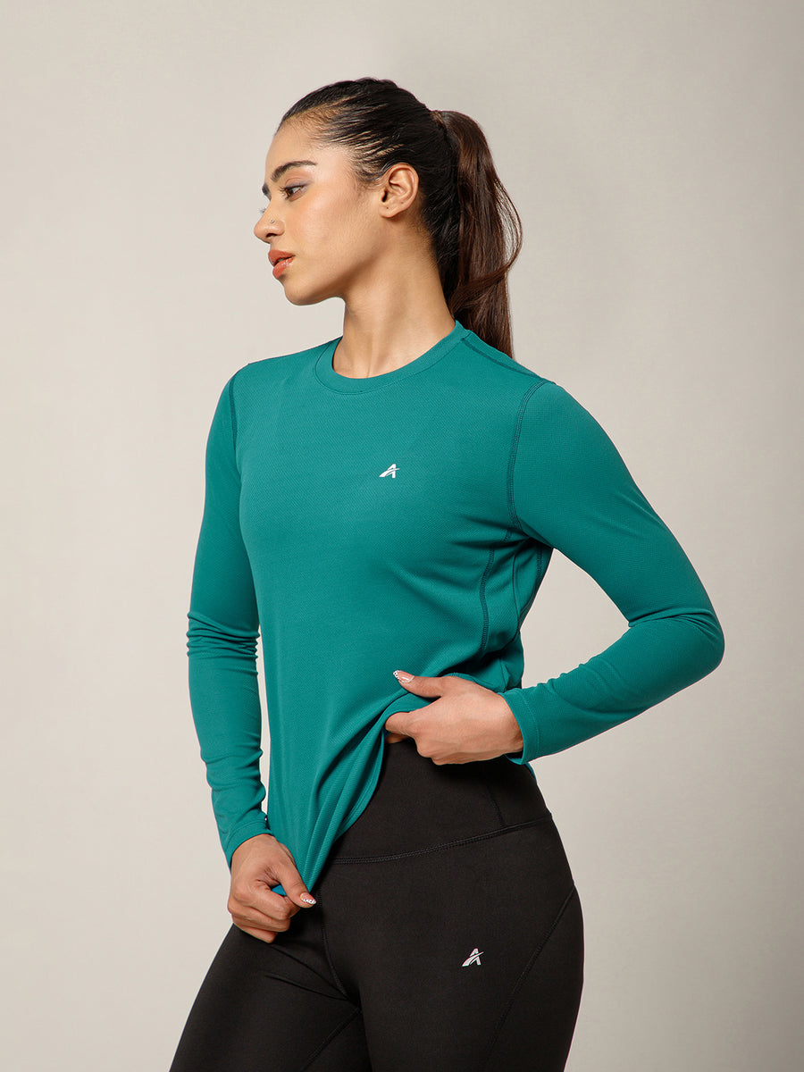 Curved Hem Full Sleeve T-Shirt Teal