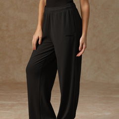 Ribbed Baggy Pants Beige Black