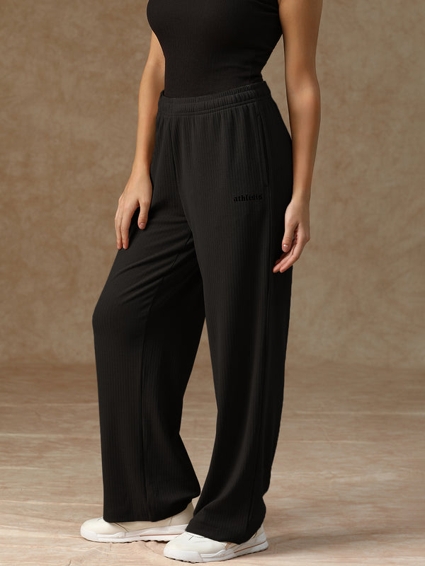 Ribbed Baggy Pants Beige Black