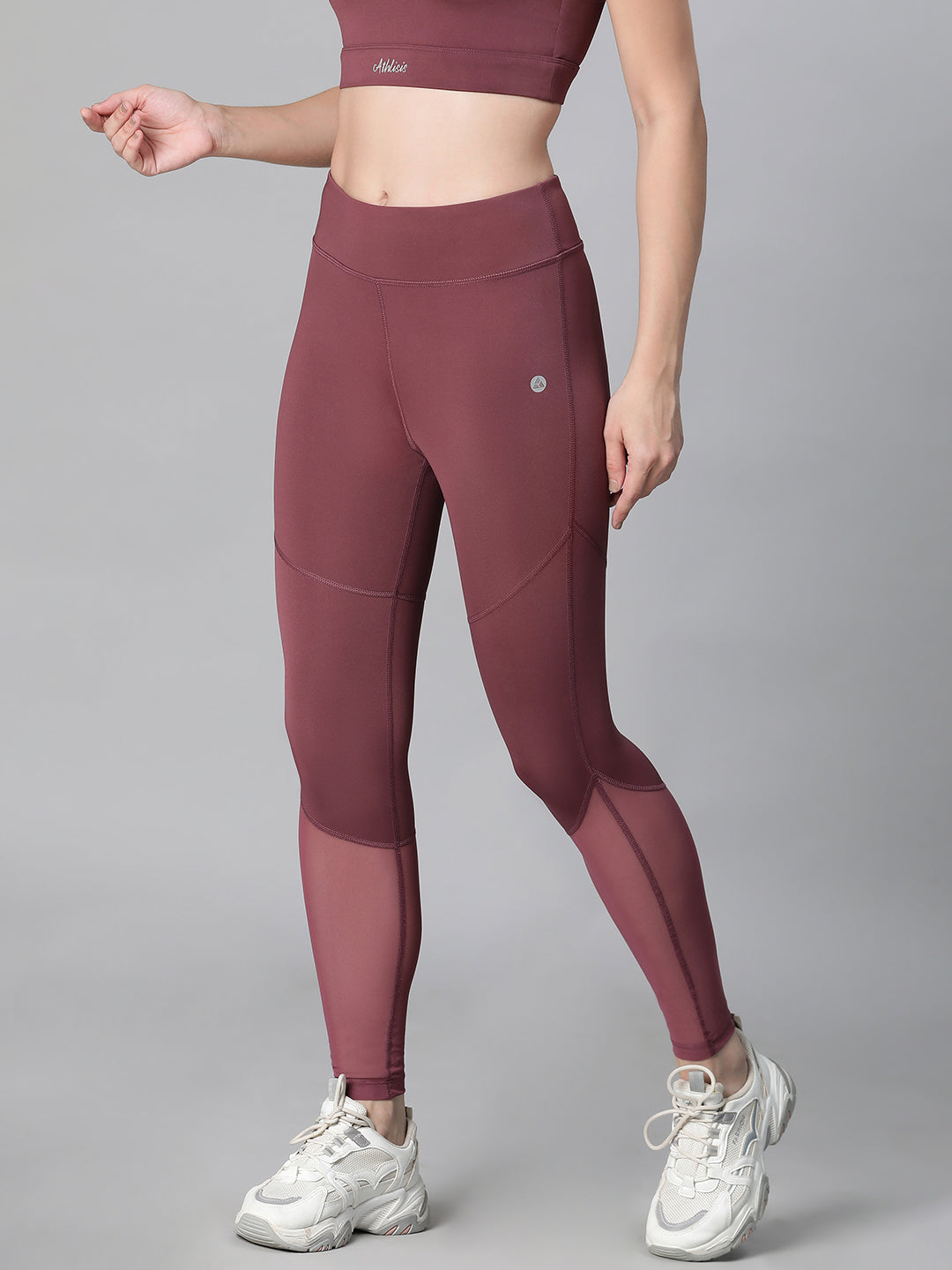 Geometric Mesh Leggings Mauve