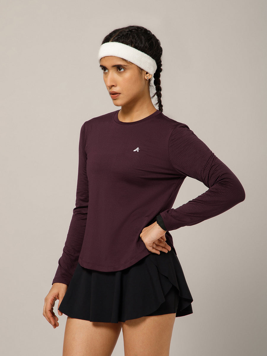 Back Pleat Long Sleeve T-shirt Wine