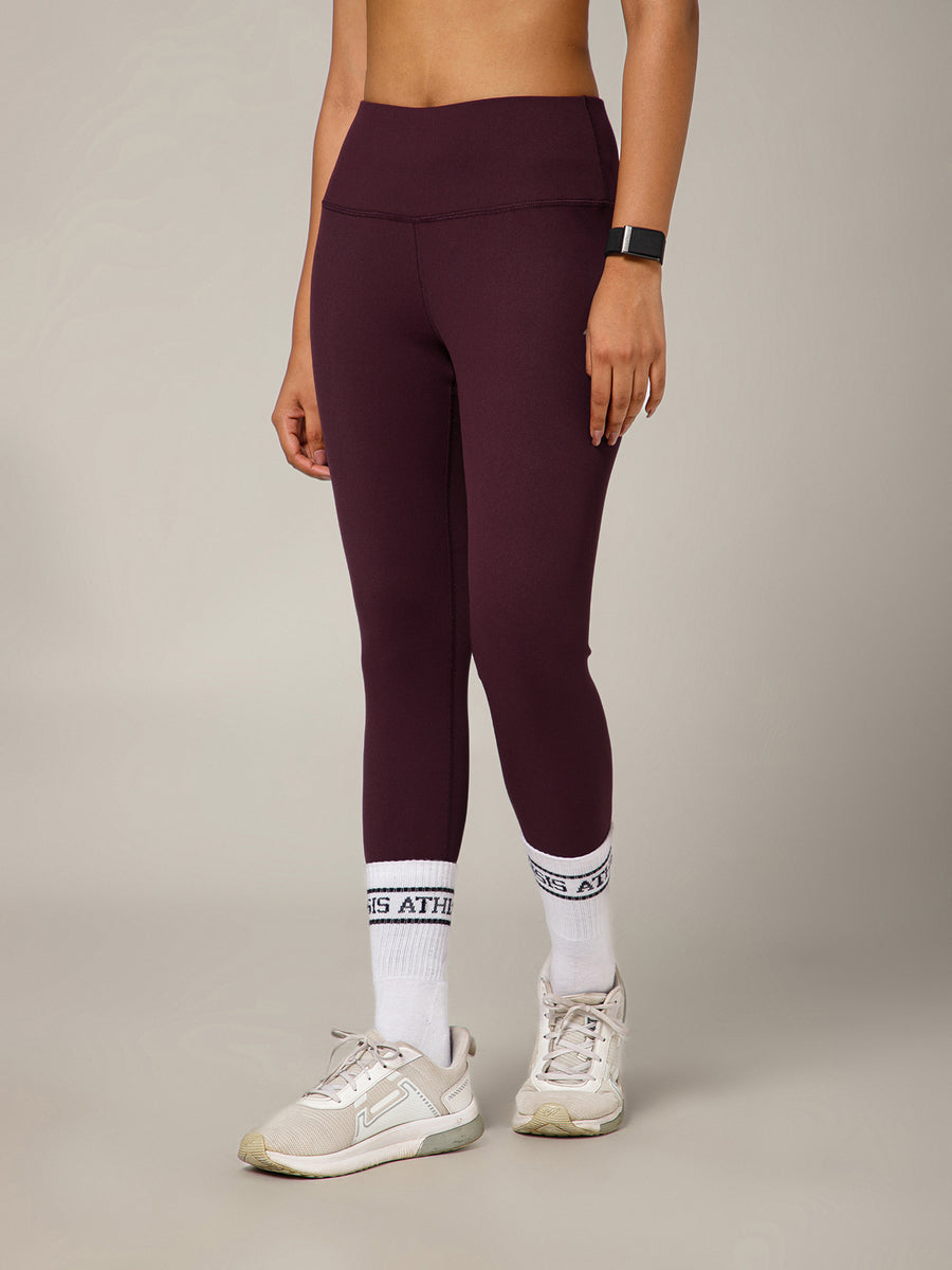 Ribbed High Waist Leggings Maroon