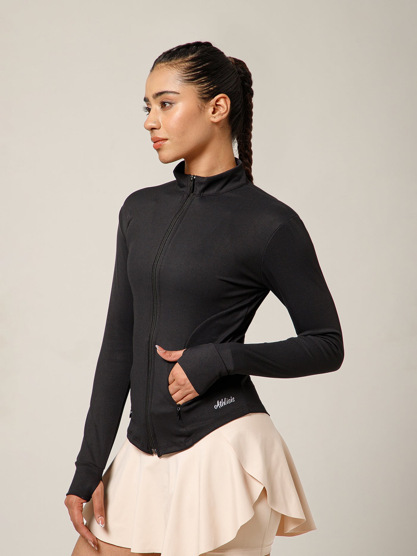 Ribbed Zip up Jacket Black