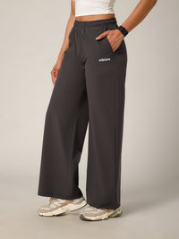 Elastic Waist Crinkle Baggy Pants Grey
