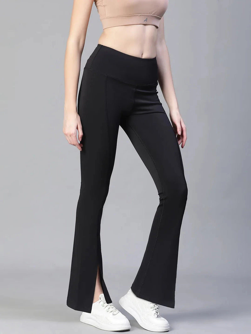 Women Black High Waist Tall Flare Pants Athlisis Sports