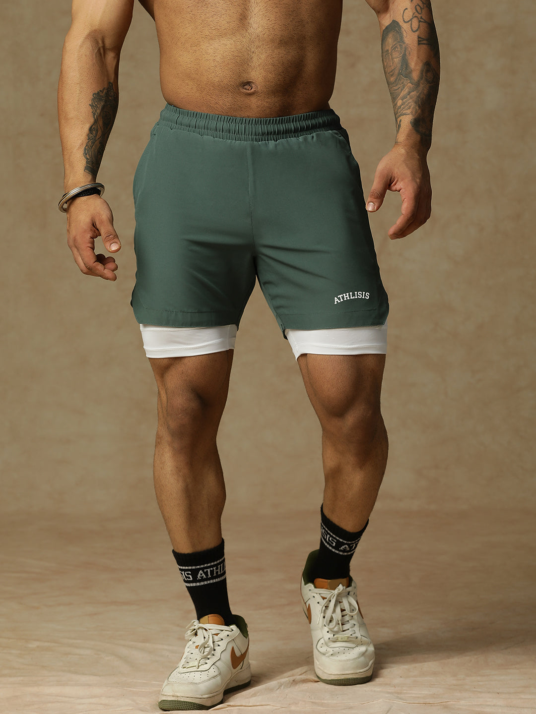 2 in 1 Lining Shorts Forest Green Athlisis Sports