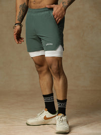 2 in 1 Lining Shorts Forest Green Athlisis Sports
