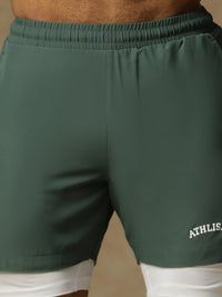 2 in 1 Lining Shorts Forest Green Athlisis Sports